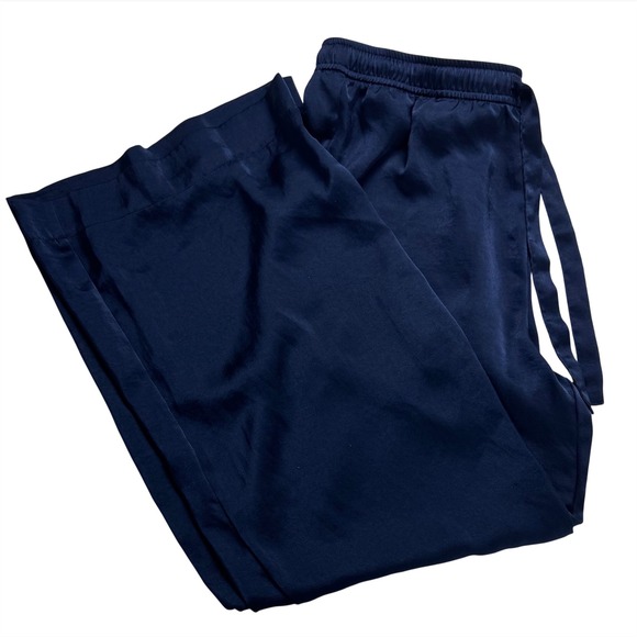 J. Crew Other - J Crew Navy Blue Satin Pajama Lounge Pants Wide Leg Size S